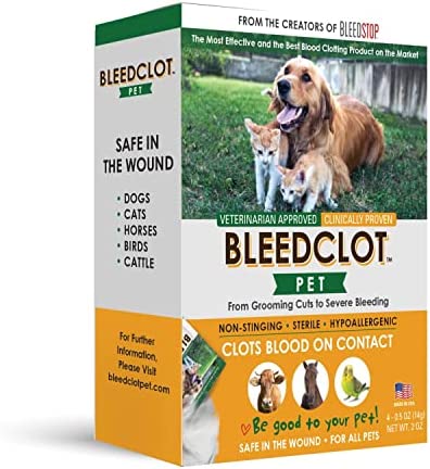 BleedClot Pet First Aid Blood Clotting Powder | The Best for All Animals to Stop Bleeding, Guaranteed | for Minor Cuts and Severe Arterial Bleeding | from The Makers of BleedStop (4 Pouches (0.5 oz))