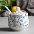Ceramic Blue and White Flower Sugar Salt Pepper Storage Jar with Lid Spoon