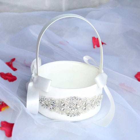 LAPUDA Beautiful hand nailed beads of wedding flower basket with elegant appearance and ivory.(1 basket)
