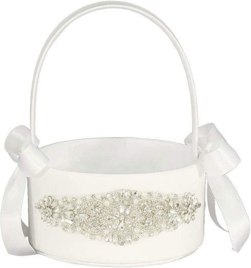 LAPUDA Beautiful hand nailed beads of wedding flower basket with elegant appearance and ivory.(1 basket)