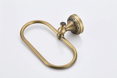 Flybath Oval Towel Ring Antique Brass Exquisite Pattern Carving Hanger Hand Towel Holder for Bathroom Kitchen Accessories Wall Mounted, Brushed Bronze