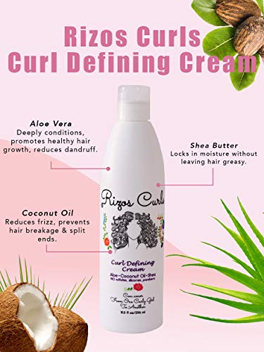 Rizos Curls Curl Defining Cream for Curly Hair. For Defined, Bouncy, Shiny, Frizz-Free, Voluminous Curls. With Aloe Vera, Shea Butter & Coconut Oil.