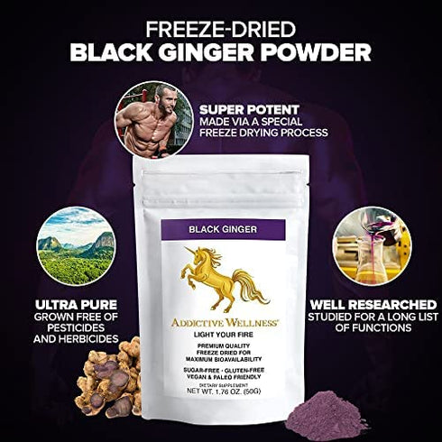 Addictive Wellness Thai Black Ginger Freeze Dried Powder 50g Kaempferia Parviflora Thai Ginseng