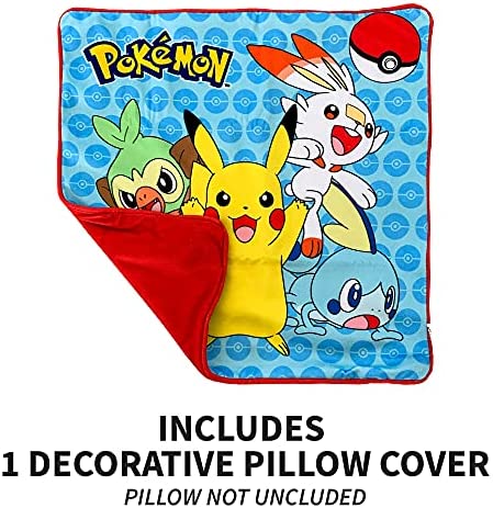 Franco Kids Bedding Soft Decorative Pillow Cover, 15 in x 15 in, Pokemon