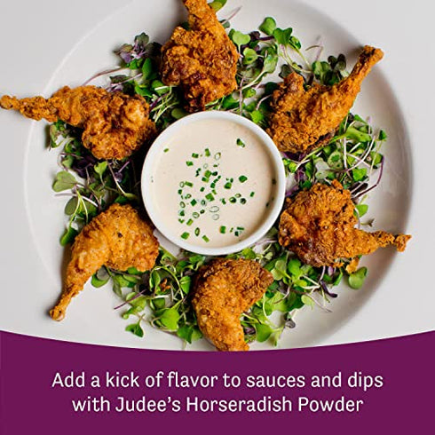 Judee’s Horseradish Powder 4 oz - Just One Ingredient - Powdered Horseradish Root - Great for Dips, Sauces, Appetizers and More - Non-GMO, Gluten-Free, and Nut-Free