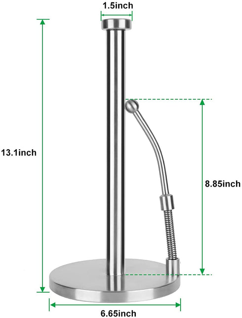 Easy Tear Paper Towel Holder Countertop, Stainless Steel Paper Towel Holder Standing, Weighted Paper Towel Holders Counter with an Adjustable Spring Arm Upright Vertical Paper Towels Organizer