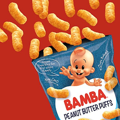 Osem Bamba Peanut Snacks for Babies - All Natural Baby Peanut Puffs Family Pack (Pack of 8 x 0.7oz Bags) - Peanut Butter Puffs made with 50% peanuts.