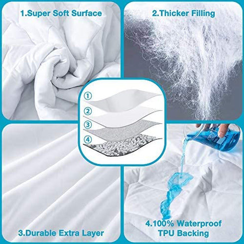 Queen Mattress Protector, Waterproof Breathable Noiseless Queen Mattress Pad with Deep Pocket for 6-18 inches Mattress, White