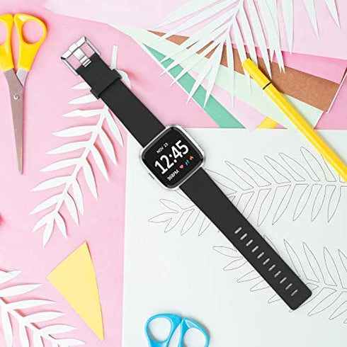 Sport Bands Compatible with Fitbit Versa 2 Band/Fitbit Versa/Versa Lite, Classic Soft Silicone Replacement Wristbands for Versa 2 Smart Watch Women Men Black Large