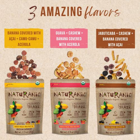 Naturanic Organic Freeze Dried fruit No Sugar Added -Natural Crunchy Freeze Dried Banana, Guava & Jabuticaba Mix -Freeze Dried Snacks Gluten Free, Vegan, Non-GMO, Variety , Pack of 3