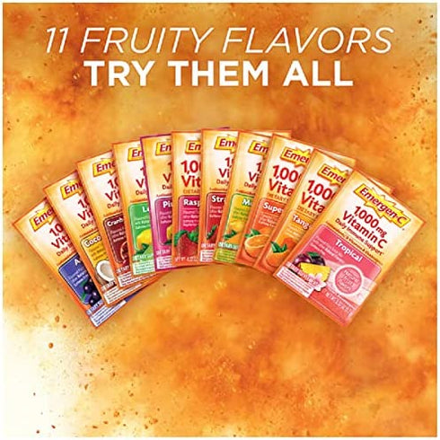 Emergen-C 1000mg Vitamin C Powder, With Antioxidants, B Vitamins And Electrolytes, Vitamin C Supplements For Immune Support, Caffeine Free Drink, Cranberry Pomegranate Flavor - 30 Count/1 Month