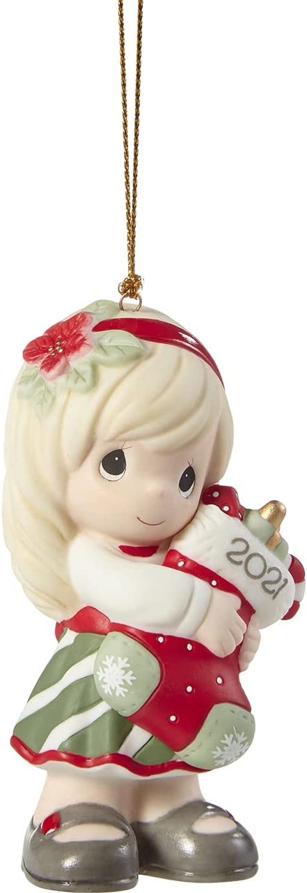 Precious Moments 211002 You Fill Me with Christmas Cheer 2021 Dated Girl Bisque Porcelain Ornament , White