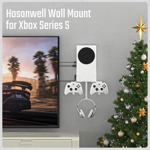 Hosanwell XBOX Series S Wall Mount, XBOX Series S Wall Mount Kit, with Detachable Controller Holder & Headphone Hanger Heat Dissipation (NOT FOR XBOX ONE S)