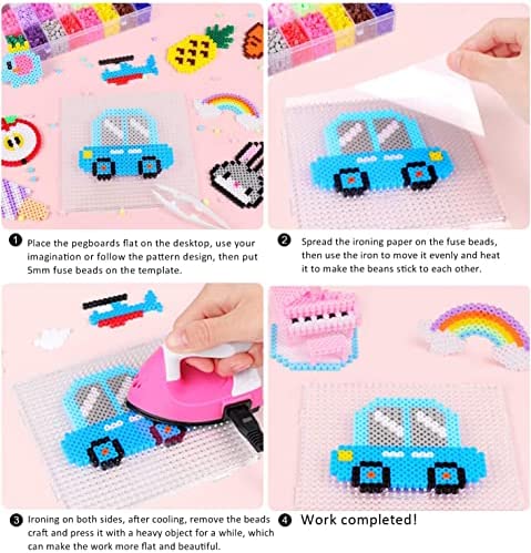 4pcs5mm Large Square Fuse Beads Pegboards Plastic Beads Boards with Ironing Paper, Beads Tweezers for Kids Craft Beads