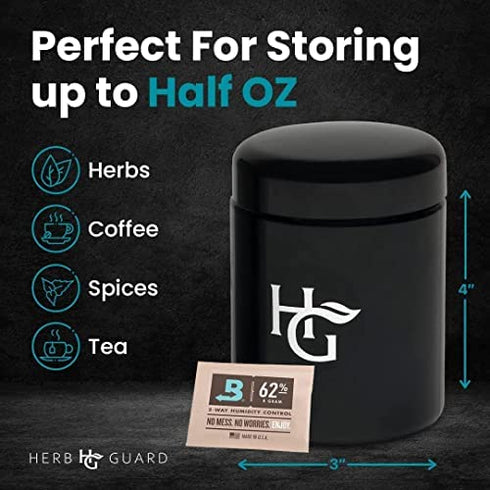 Herb Guard - Half Oz Smell Proof Jar and Airtight Container (250 ml) Comes with Humidity Pack to Keep Goods Fresh for Months