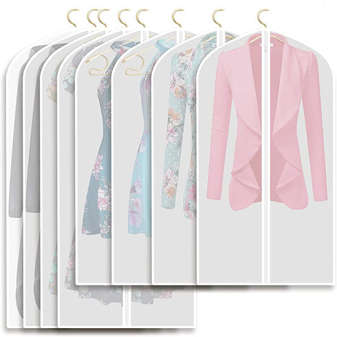 Refrze Garment Bags with Zipper, Garment Cover, 8 Pack Clear Garment Bags, Hanging Garment Bag, Dress Garment Bags for Closet Storage or Travel, Breathable Garment Covers 24'' x 43''/ 50''
