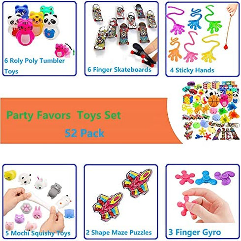 52 Pack Party Favors Toy Assortment Bundle for Kids,Birthday Bag Fillers Stocking Stuffers,Carnival Prizes School Classroom Rewards Treasure Box Toys Pinata Stuffers Goodie Bags Bulk Toys