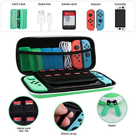 Switch Accessories Bundle for Nintendo Switch and Switch OLED, RHOTALL 12 in 1 Carrying Case Set with Silicone Joycon Covers, Game Card Cases, Screen Protector, Thumb Grip Caps and USB C Cable