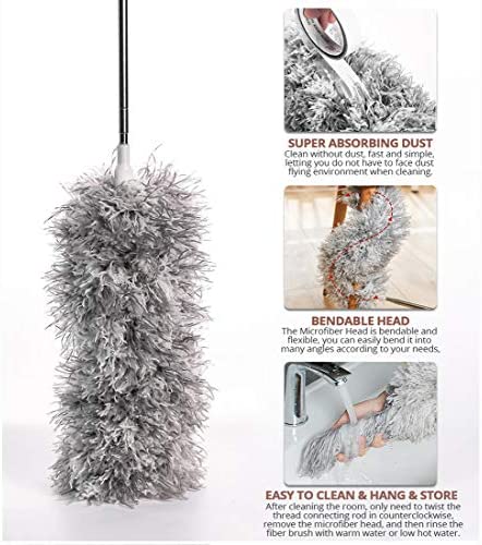 Webster Cobweb Duster, Feather Duster for Home, Extendable Dusters for Cleaning High Ceiling Fans, Hand Wall Duster, Long and Washable Dust Brush