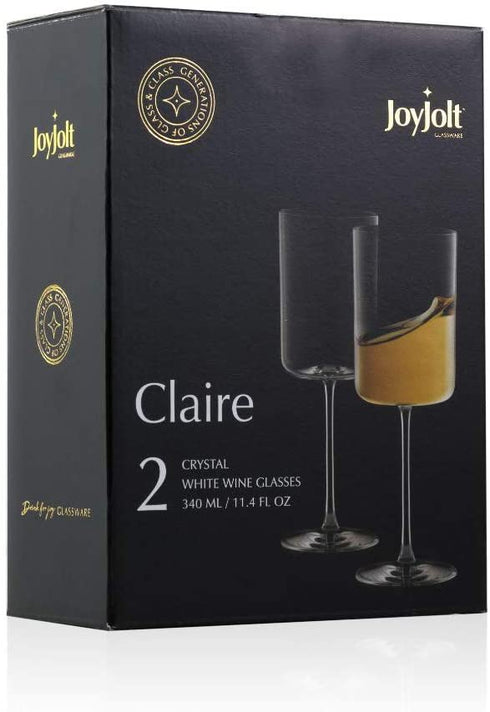 JoyJolt White Wine Glasses Claire Collection 11.4 Ounce Wine Glasses Set of 2 Deluxe Crystal Glasses with Ultra-Elegant Design Ideal for Home Bar, Kitchen, Restaurants Made in Europe