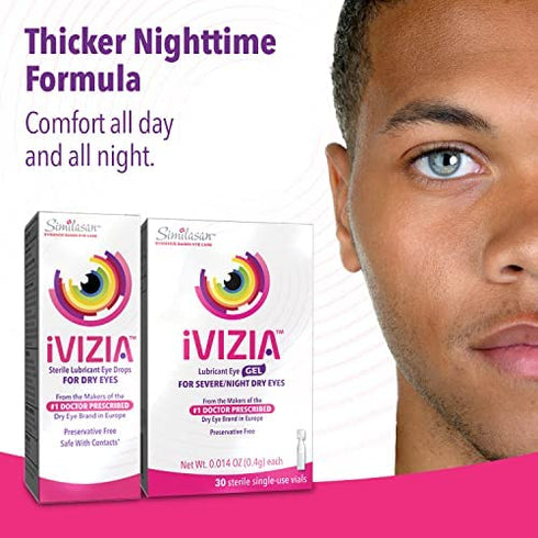 iVIZIA Lubricant Eye Gel for Severe and Nighttime Dry Eye Relief, Preservative-Free, Moisturizing, 30 Sterile Single-Use Vials