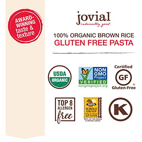 Jovial Farfalle Gluten-Free Pasta | Whole Grain Brown Rice Farfalle Pasta | Non-GMO | Lower Carb | Kosher | USDA Certified Organic | Made in Italy | 12 oz