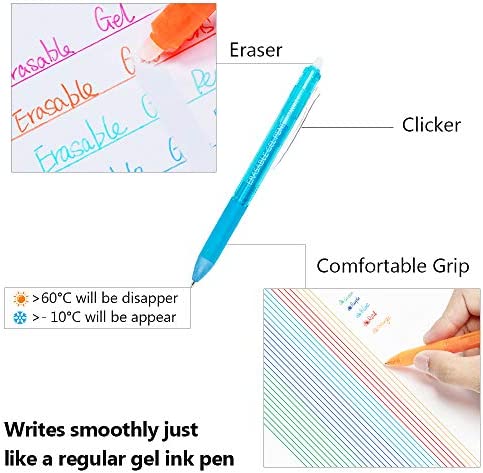 Erasable Pens, Retractable Erasable Gel Pen Clicker, 10 Colors Fine Point Gel Ink Pen for Writing, Planners, Taking Note