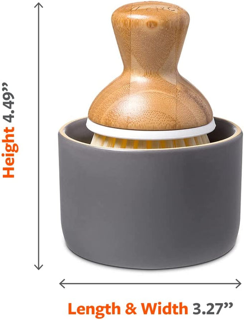 Full Circle Bubble Up Ceramic Soap Dispenser & Bamboo Dish Brush, White/Gray