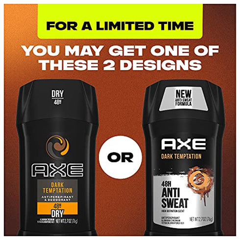 AXE Antiperspirant Stick For Men 48 Hour Sweat And Odor Protection For Long Lasting Freshness Dark Temptation Smooth Dark Chocolate Scent Men's Deodorant 2.7 oz