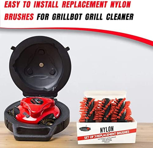 Grillbot Automatic BBQ Grill Cleaning Robot Replacement Brush - Grill Cleaner Parts, Grilling Accessories, Wire Brush Tool, Metal Brush for Cleaning for Outdoor BBQ & Picnics -Set of 3 Nylon Brushes