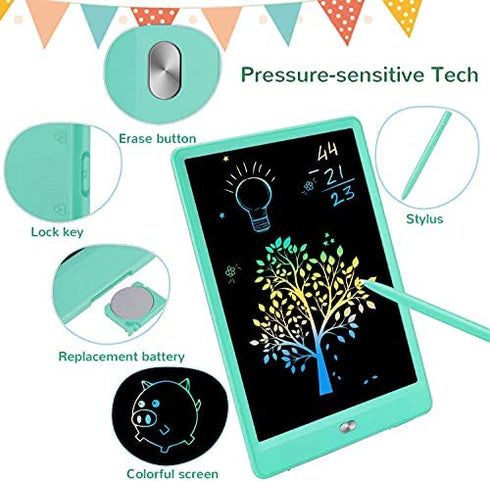 TEKFUN Kids Toys 10Inch LCD Writing Tablet, Zero Mess Coloring Doodle Board Drawing Board for Toddlers, Travel Games Educational Toys Birthday for 3 4 5 6 7 Year Old Girls Boys (Green)