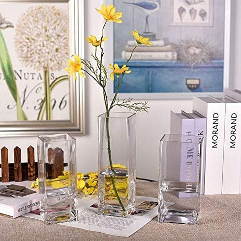 Diamond Star Tall Square Vase Home Decorative Flower Glass Vase Wedding Party Table Centerpieces(4"—4"—10")