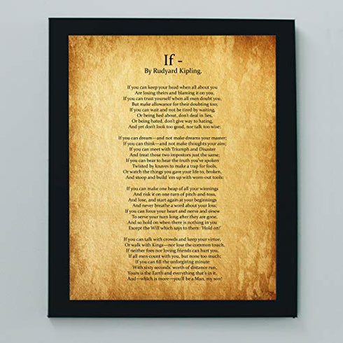 "IF You Can Keep Your Head"- Rudyard Kipling Poem Page Print-8 x 10" Poetic Wall Art. Distressed Parchment Print-Ready To Frame. Retro Home-Office-School-Library Decor. Great Art Gift for Poetry Fans.