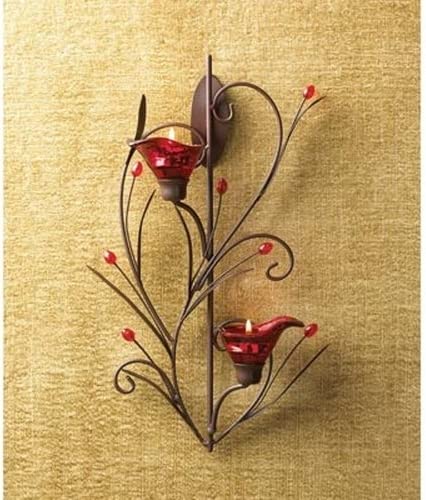 Gifts & Decor Ruby Blossom Tealight Candle Holder Wall Sconce Decor