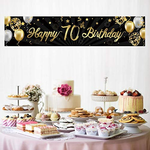 Happy 70th Birthday Banner Sign Gold Glitter 70 Years Birthday Party Decorations Supplies Anniversary Celebration Backdrop