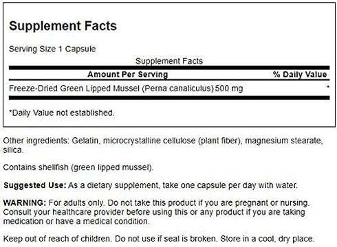Swanson Green Lipped Mussel (Freeze-Dried) - New Zealand Joint Health & Mobility Supplement - Natural Formula May Support Heart Health & Digestive Function - (60 Capsules, 500mg Each) 2 Pack