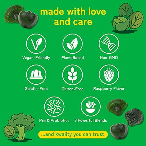 Superfood Greens Gummies with Fruits and Veggies for Energy & Immunity - Fruit and Vegetable Supplements with Spirulina, Chlorella, Beets & Tart Cherry - Daily Greens Supplements - 60 Veggie Gummies