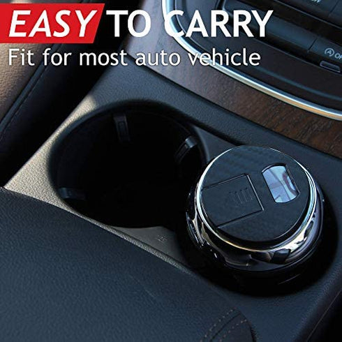 TAKAVU Car Ashtray (1-Pack), Easy Clean Up Detachable Stainless Car Ashtray with Lid Blue Led Light and Removable Lighter for Most Car Cup Holder (Silver)