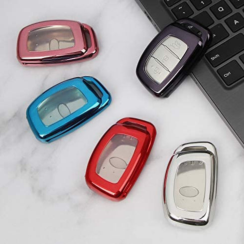 Key Fob Cover for Hyundai, Soft TPU Key Fob Case Full Protector Fit Hyundai 2018 2019 2020 2021 Sonata Elantra Tucson Venue Ioniq I40 IX35 I45 3/4 Buttons Keyless Entry Remote Control - Blue