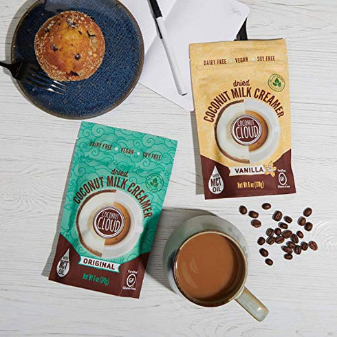 Coconut Cloud: Shelf Stable Vegan Coffee Creamer | Keto Friendly, Unsweetened Coconut Milk Powder | Low Sugar, Dairy Free, Non-GMO, Plant Based, Gluten & Soy Free, USA Made, Vanilla 6 oz