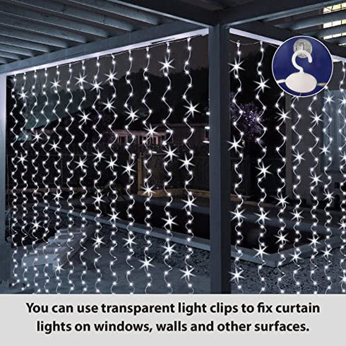 HXWEIYE 300LED Fairy Curtain Light (Upgrade Two Kinds of Light Clips) with Remote 8 Modes Times?USB Plug-in Christmas Fairy Hanging String Light for Bedroom, Parties, Walls, Windows ?9.8x9.8Ft, White?