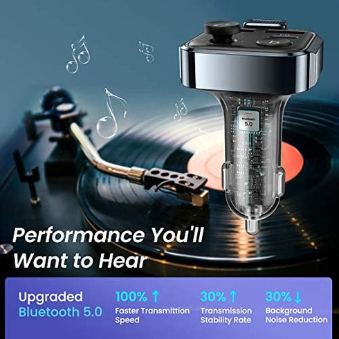 AINOPE 2023 Upgraded Bluetooth FM Transmitter for Car Adapter, Stronger Microphone & Bass Sound Bluetooth Radio Transmitter Car Adapter, Support 42W PD+QC3.0, 7 Colors LED Backlit, Wireless Call