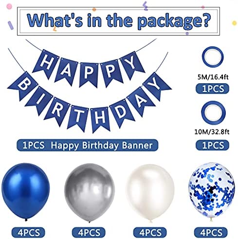 Yocharm Happy Birthday Banner Bunting Royal Blue Party Balloons Confetti Latex Balloon Party Banners for Boys Women Men Birthday Banner Decorations