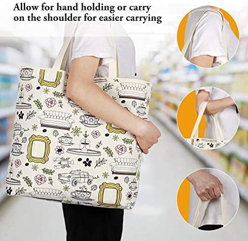 Friends Tote Bag Friends TV Show Merchandise Yellow Frame Kitchen Grocery Cotton Bags Beige