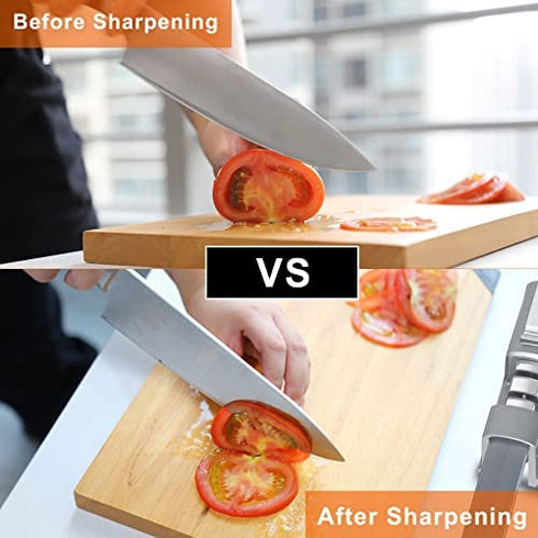Knife Sharpener, 4-in-1 Foldable Kitchen Knife Sharpener with Sharpening Stone, 3-Stage Non-Serrated Knife & Scissor Sharpener, Quickly Sharpening, Repair/Restore/Polish Blades, Gray