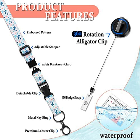 Cruise Lanyards, 2 Pack Adjustable Lanyard with Retractable Badge Key Reel, Phone Tether Tab and Waterproof ID Badge Holder for All Cruises Key Cards (Style B)