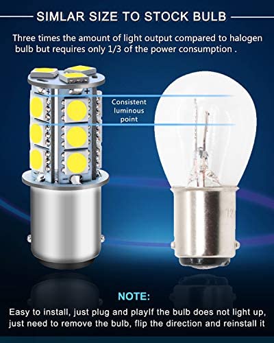 Qoope 1142 1076 LED Bulb for RV, 1004 BA15D White Light Bulb Replacement for 12V Camper Trailer Motorhome Boat Interior Light, 5050 18SMD Double Contact Bayonet,#90 Yard Landscape Bulb (10 Pack)