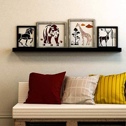 9 Pieces Animal Stencil Templates Reusable Animal Painting Stencil Bear Tiger Elephant Horse Lion Giraffe Zebra Rhino Deer Craft Drawing Template for Greeting Card Scrapbook Wall Art (8 Inch)