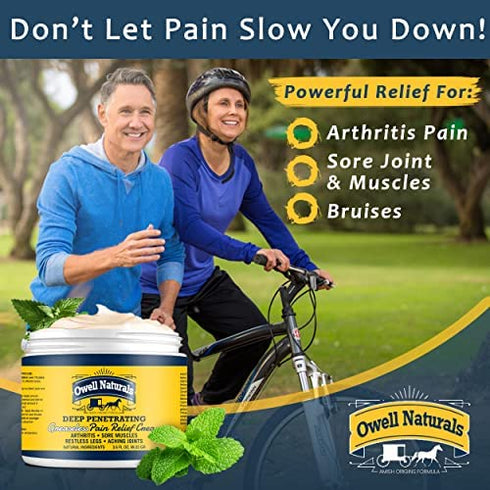 OWELL NATURALS Arthritis Pain Relief Cream 7 oz, Maximum Strength Deep Penetrating Relieving for Aches, Neuropathy, Joint, Muscle, Back, Knee, Feet, Hand, Ankle, Restless Legs, Shoulder