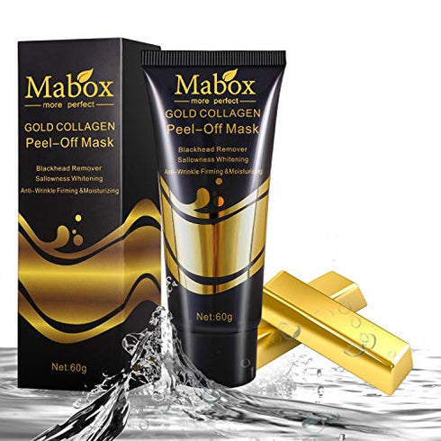 Mabox 24K Gold Facial Mask with Anti Aging and Wrinkle Formula Collagen Peel-Off Mask Brightens & Firms skin while helping remove and prevent blackheads and discoloration